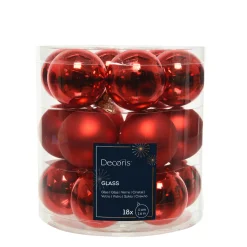 Weihnachtsbaumkugeln aus Glas, weihnachtsrot glanz/matt, Ø4cm, 18St/Box, Decoris