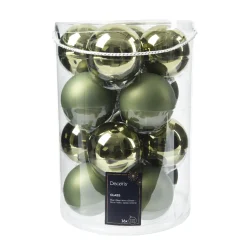 Weihnachtsbaumkugeln aus Glas, rosmaringrün glanz/matt, Ø8cm, 16St/Box, Decoris