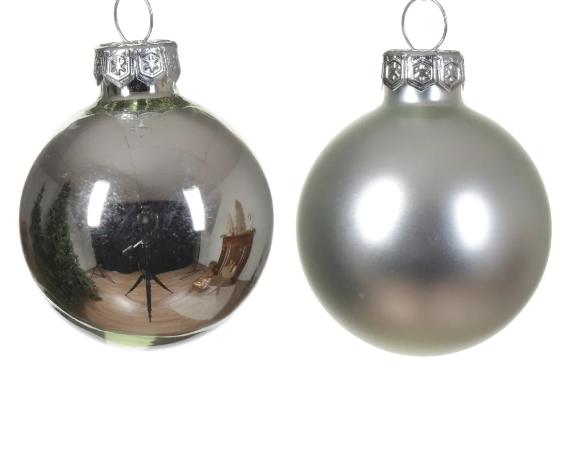 Weihnachtsbaumkugeln aus Glas, silber glanz/matt, Ø4cm, 18St/Box, Decoris