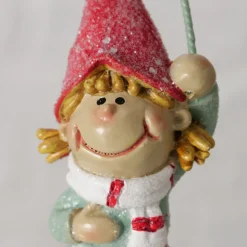 Wichtel Jingle mit Ballon, Weihnachtswichel Junge mit roter Mütze und grüner Hose, Boltze Home Collections