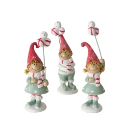 Wichtel Jingle mit Ballon, Weihnachtswichel Mädchen mit roter Mütze und grünem Kleid, Boltze Home Collections