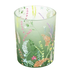 Windlicht Blumenwiese, satiniertes Glas-Windlicht grün, 10x12cm