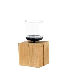 Windlicht Eiche natur, Holzwürfel Naturholz rau, 30x15cm, WMG Grünberger