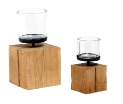 Windlicht Eiche natur, Holzwürfel Naturholz rau, 30x15cm, WMG Grünberger