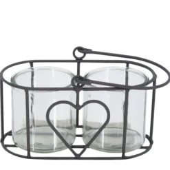 Windlicht Herz, 2 Kerzengläser im Metallständer mit Henkel, 18x10cm, DIJK Natural Collections