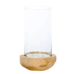 Windlicht Naturholz Knut, Naturholzschale mit Glaskörper, 21cm, WMG Grünberger