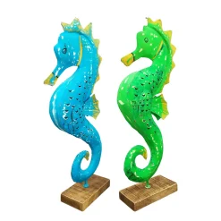 Windlicht Seepferdchen grün, Seepferdchen mit kleinem Türchen, 65cm, Metall