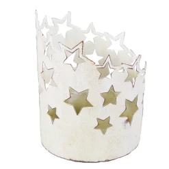 Windlicht Sterne, Metallwindlicht mit Sterne, creme used look, 16x11cm, Metall