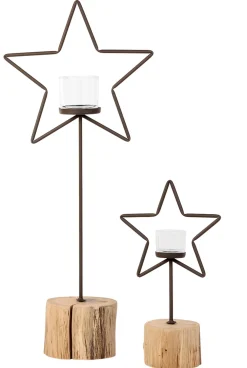 Windlicht Weihnachtsstern, Eisenstern auf rustikalem Holzfuß natur, 40cm, WMG Grünberger