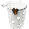 Windlicht Eimer mit Henkel und Herzen, Metalleimer weiß used look, 10x9cm
