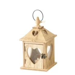 Windlicht Jules mit Herz, Holzlaterne 14x14x24cm, Boltze Home Collections
