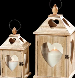 Windlicht Jules mit Herz, Holzlaterne 14x14x24cm, Boltze Home Collections
