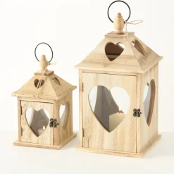 Windlicht Jules mit Herz, Holzlaterne 14x14x24cm, Boltze Home Collections