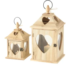 Windlicht Jules mit Herz, Holzlaterne 14x14x24cm, Boltze Home Collections