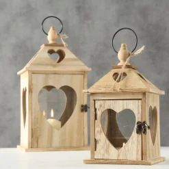 Windlicht Jules mit Herz, Holzlaterne 14x14x24cm, Boltze Home Collections