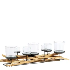 Windlicht Lincoln Schwemmholz, Naturholzleuchter mit 7 Gläser, 80cm, WMG Grünberger