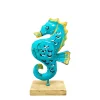Windlicht Seepferdchen blau, Seepferdchen mit kleinem Türchen, 24cm, Metall