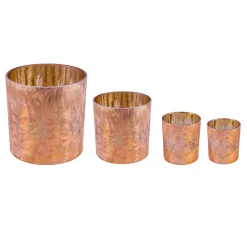 Windlicht Winterwald kupfer, Glaswindlicht mit Tannenbaum-Motiv, durchscheinend, 20cm