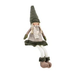 Winterpüppchen Mädchen, Stoffpuppe mit Schlackerbeine und Plüschmütze, Kantenhocker, 31cm