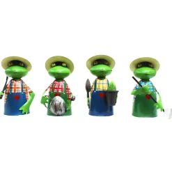 Zaunhocker Frosch Gärtner mit Stab, Metallfrosch in Gärtnerschürze und Sonnenhut, 21cm