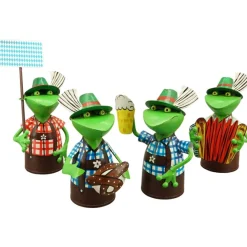Zaunhocker Frosch Landhaus, Metallfrosch in Lederhose mit Akkordeon, 20cm
