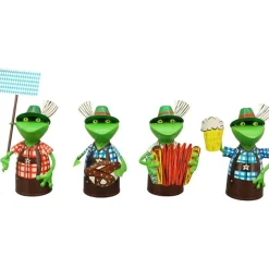 Zaunhocker Frosch Landhaus, Metallfrosch in Lederhose mit Schild Biergarten, 20cm