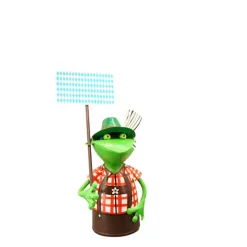 Zaunhocker Frosch Landhaus, Metallfrosch in Lederhose mit Bierkrug, 20cm