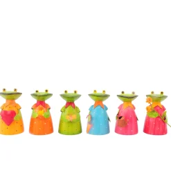 Zaunhocker Frosch mit Krone, Metallfrosch oranges Kleid und Krone, 18cm