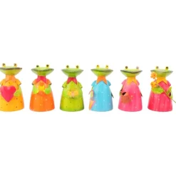 Zaunhocker Frosch mit Schmetterling, Metallfrosch grünes Kleid und Schmetterling, 18cm