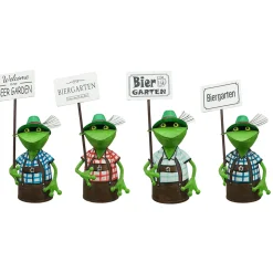 Zaunhocker Frosch Tracht, Metallfrosch in Lederhose mit Schild Biergarten, 30cm