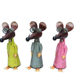 Zaunhocker Maus mit langer Nase und Brille, Metallmaus mit grünem Kleid, 30cm