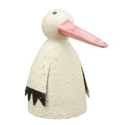 Zaunhocker Tier Storch, Metallstorch cremeweiß, 12x20cm