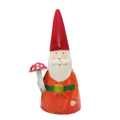 Zaunhocker Zwerg Gärtner orange, Metallzwerg mit Fliegenpilz, 26cm